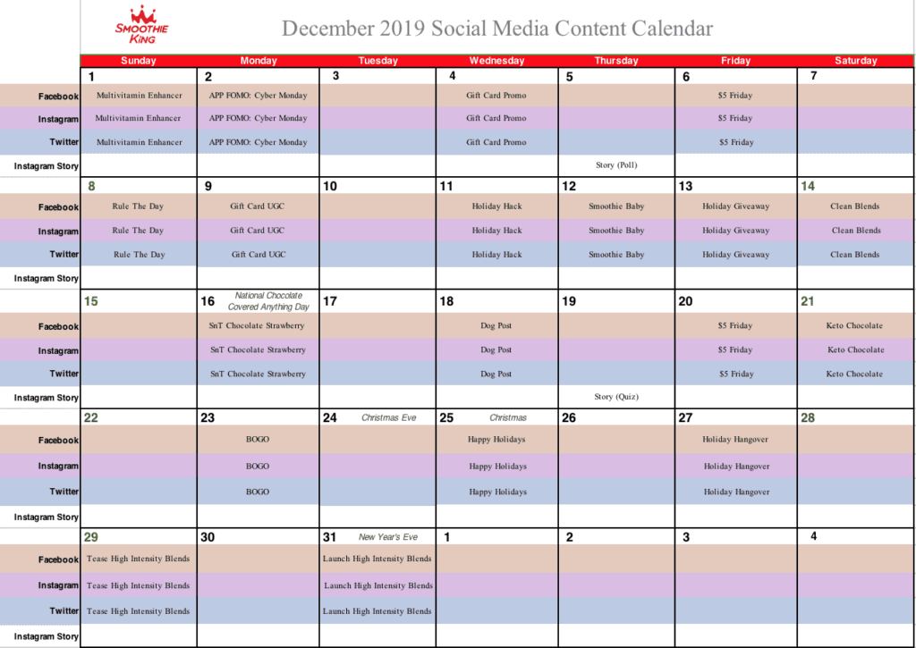 social content calendar example